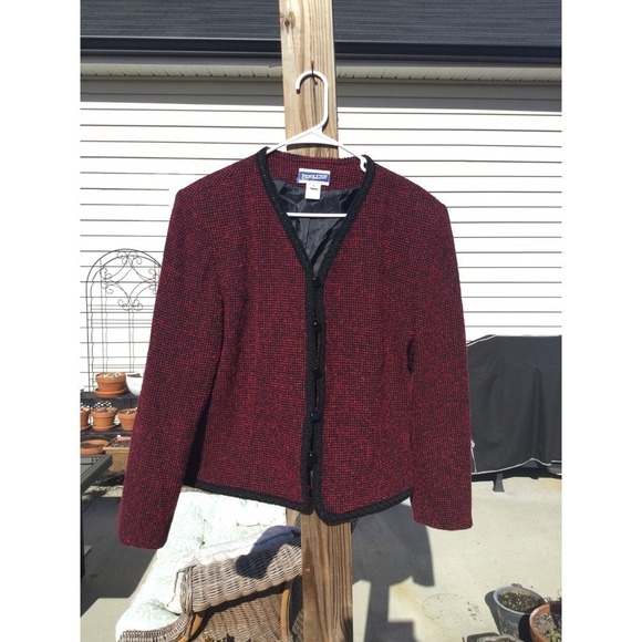 Vintage Pendleton Womens Wool Jacket Size 16 Burgundy Red Tweed Cardigan Classic - Picture 1 of 13